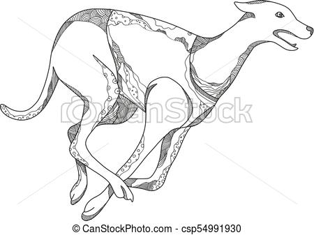 450x337 Grey Hound Running Side Doodle Doodle Art Illustration - Greyhound Line Drawing