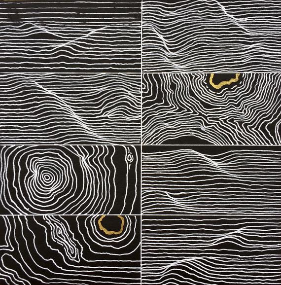 570x578 Elevation Lines Grid Gold Black White Abstract Drawing X Etsy - Grid Pattern Drawing