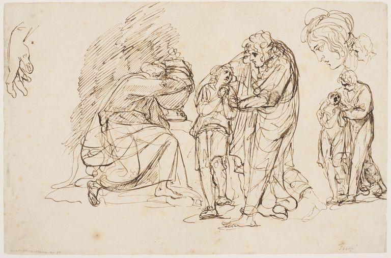 768x507 grief three studies of figures, one of a head and one of a hand - Grief Drawing