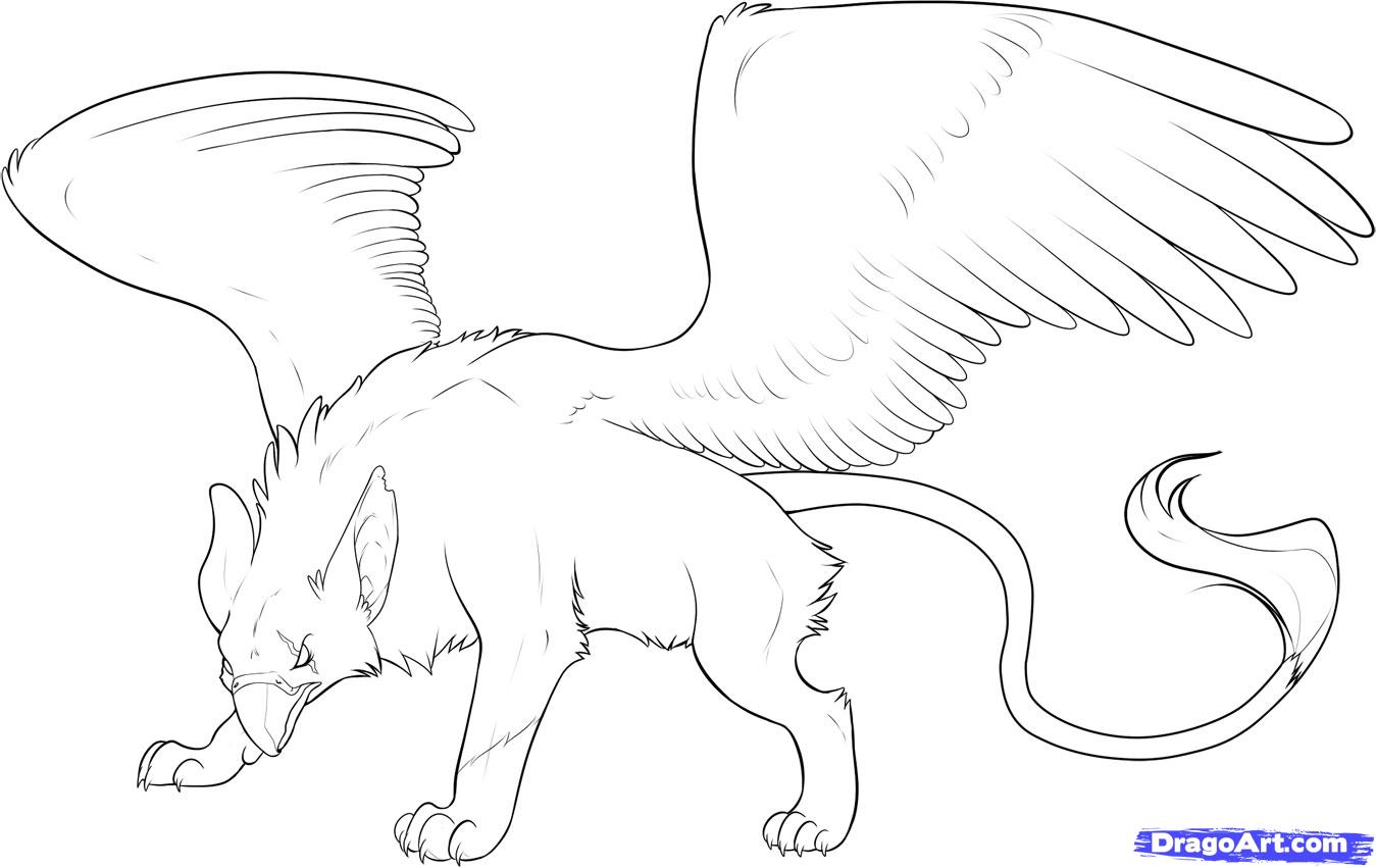 1349x851 how to draw a griffon, step - Griffin Drawing