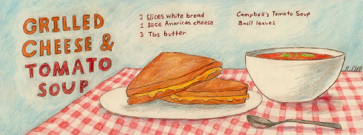 1200x446 Grilled Cheese And Tomato Soup - Grilled Cheese Drawing