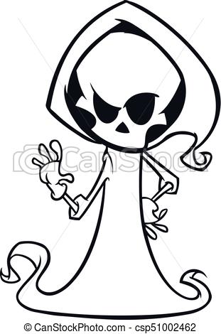 311x470 Cute Cartoon Grim Reaper With Scythe Isolated On White Cute - Grim Reaper Line Drawing