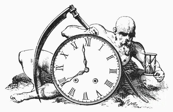 599x387 Grim Reaper And Clock Art Print - Grim Reaper Line Drawing