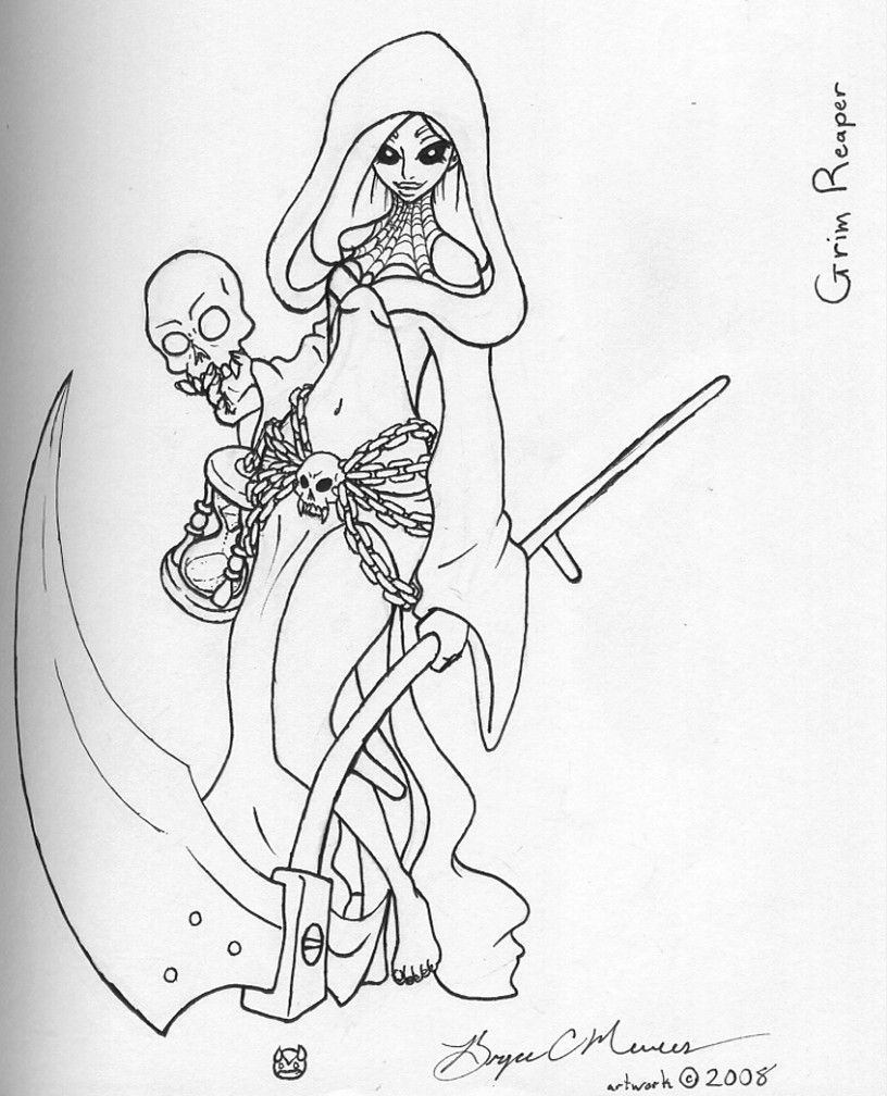 816x1008 Femal Grim Reaper Line Art - Grim Reaper Line Drawing
