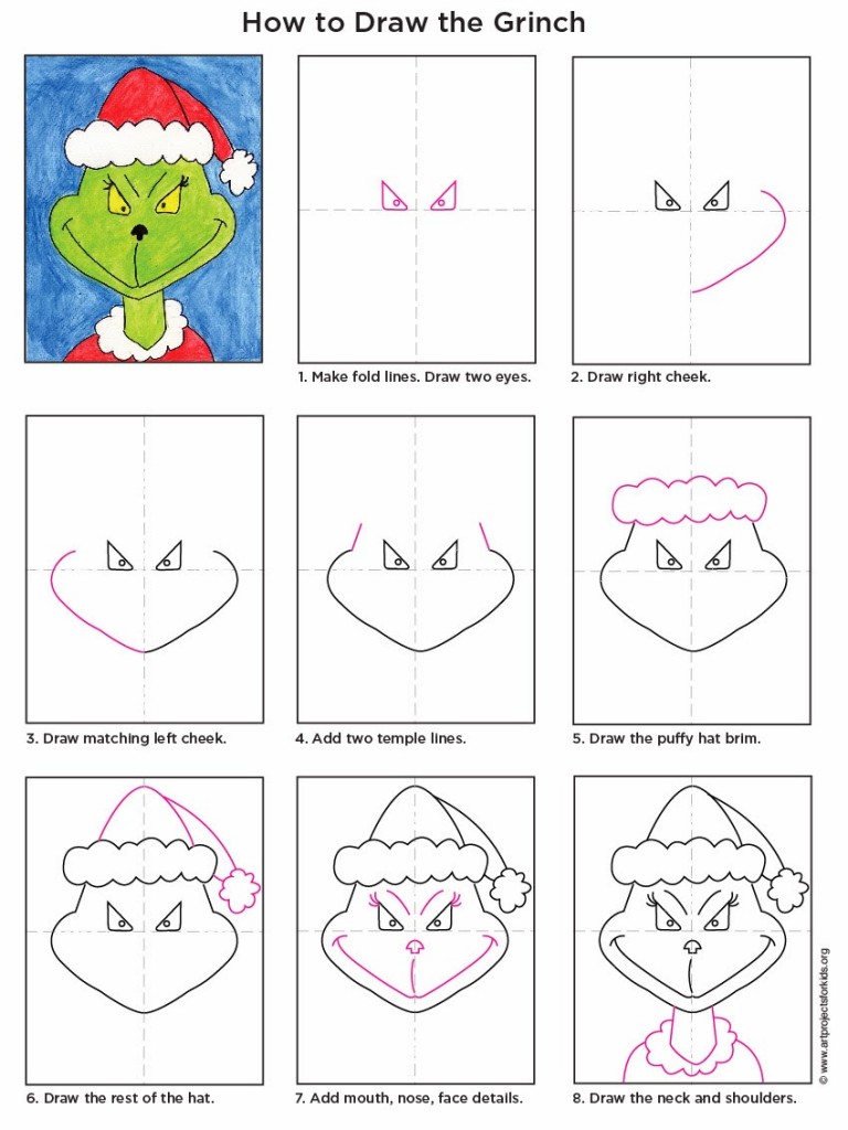 768x1024 draw the grinch art projects for kids - Grinch Drawing