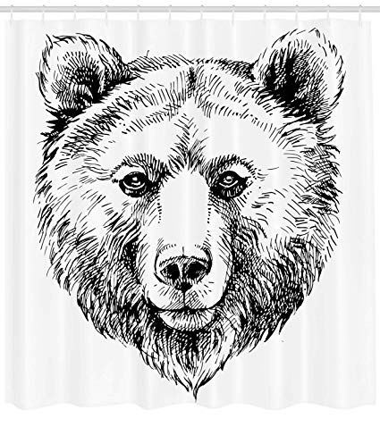 425x478 ambesonne animal shower curtain, hand sketch grizzly - Grizzly Bear Drawing