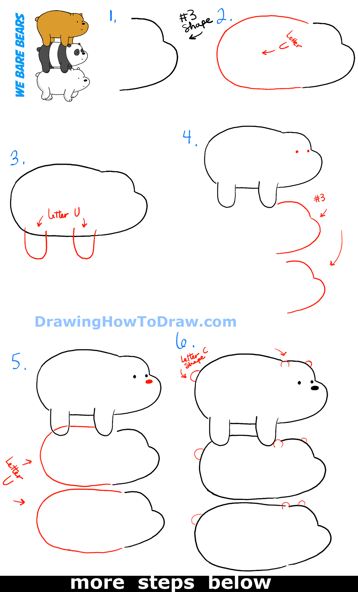 1250x2068 how to draw grizzly, panda and ice bear from we bare bears - Grizzly Bear Drawing Step By Step
