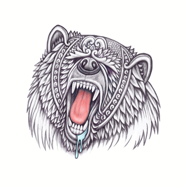 630x630 Grizzly Bear Face With Ornament Decoration - Grizzly Bear Face Drawing