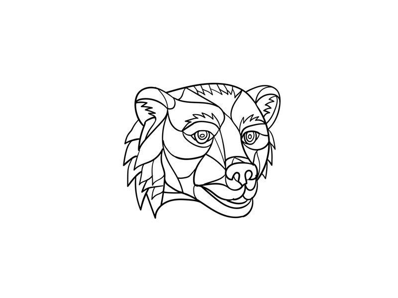 800x600 Grizzly Bear Head Mosaic Black And White - Grizzly Bear Head Drawing