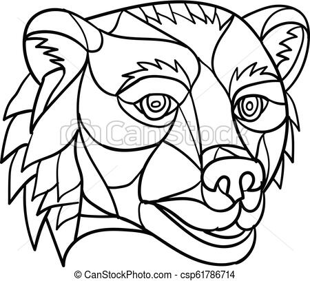 450x408 Grizzly Bear Head Mosaic Black And White Low Polygon Mosaic Style - Grizzly Bear Head Drawing
