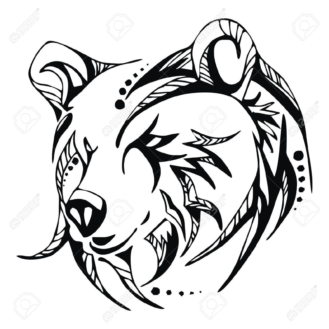 1300x1300 Images For Gt Grizzly Bear Head Outline Fashionfitness Tribal - Grizzly Bear Head Drawing