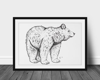 340x270 Bear Line Drawing Etsy - Grizzly Bear Line Drawing