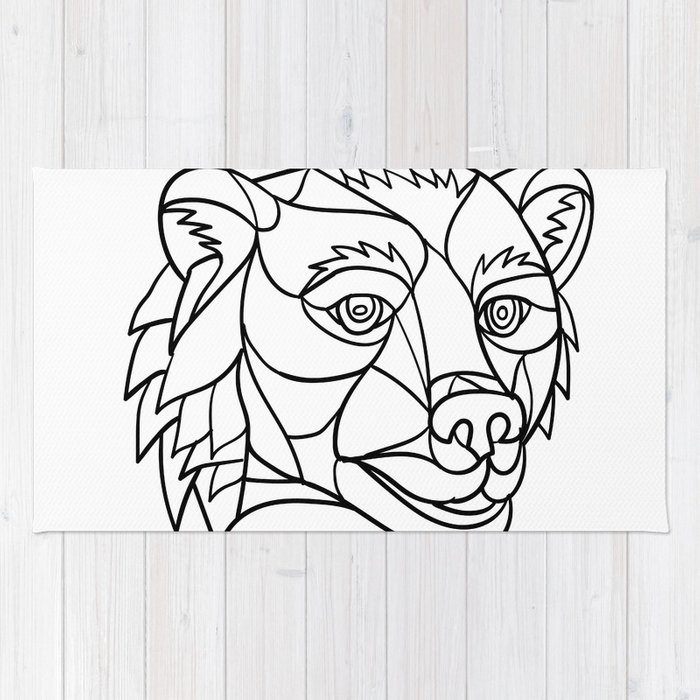 700x700 Grizzly Bear Head Mosaic Black And White Rug - Grizzly Bear Line Drawing