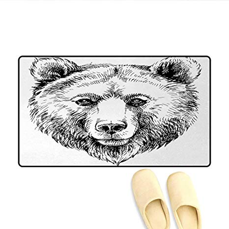 466x466 Door Mats,hand Sketch Grizzly Bear Wildlife Mammal Ink - Grizzly Bear Line Drawing