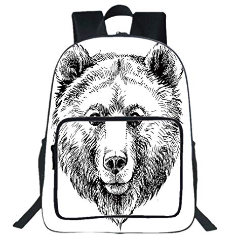 466x466 Iprint Large Casual Backpack,animal,hand Sketch - Grizzly Bear Line Drawing