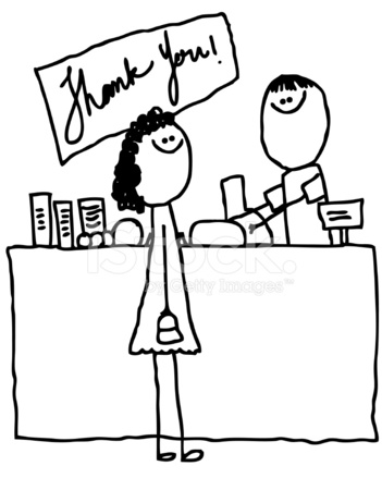 351x439 woman purchasing food at grocery checkout counter stock vector - Grocery Drawing