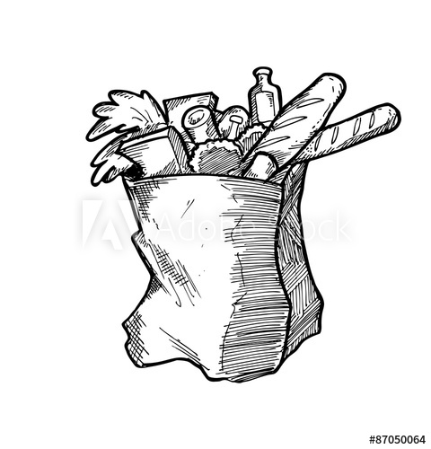 480x500 hand drawn grocery bag - Grocery Drawing