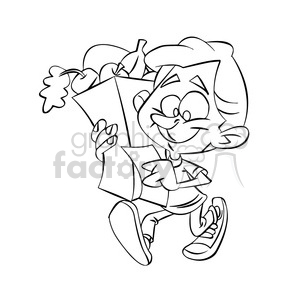 300x300 vector drawing of a child carrying a grocery bag full of food - Grocery Drawing