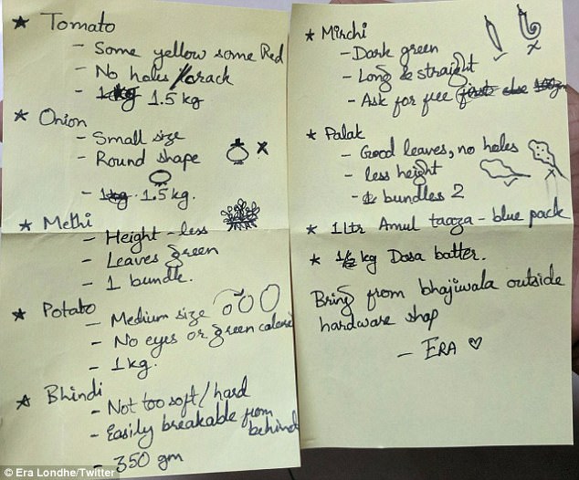 634x526 indian woman's grocery list for partner goes viral daily mail online - Grocery List Drawing