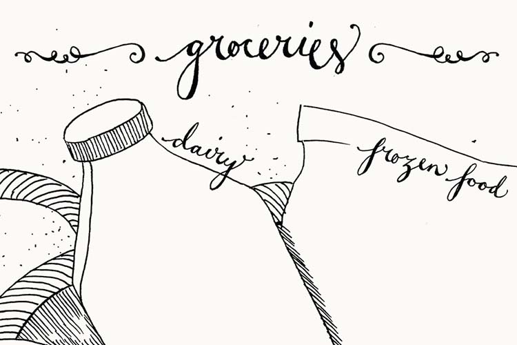 750x500 doodle grocery list shopping list set with fridge magnets - Grocery List Drawing