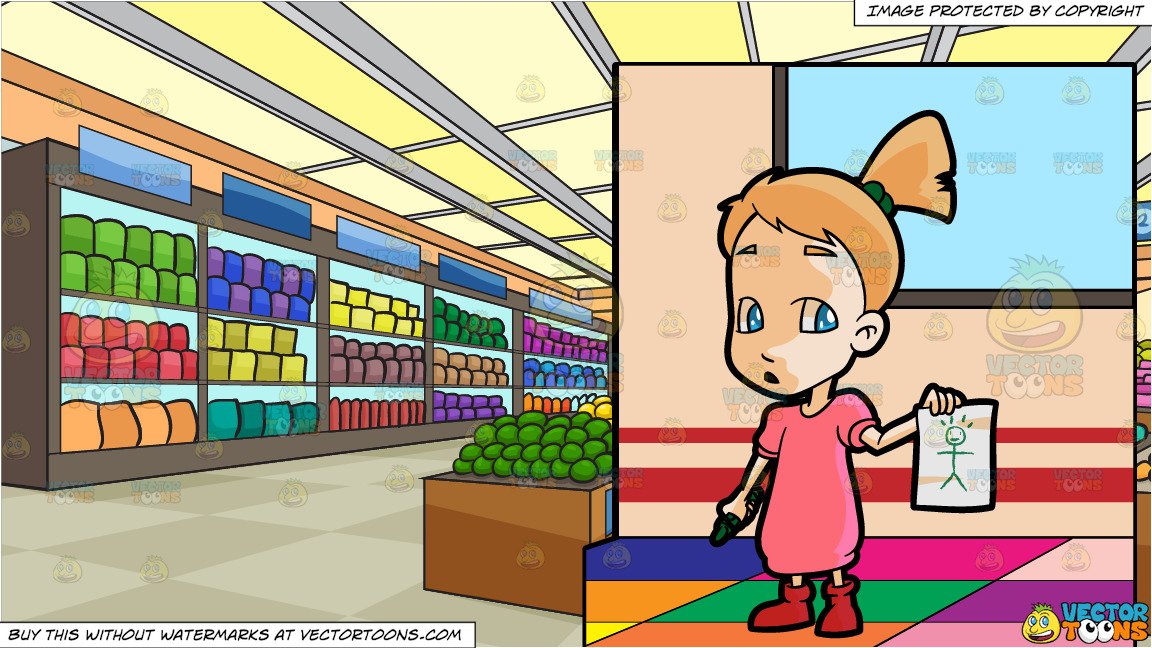 1152x648 A Preschooler Girl Showing Her Drawing To The Class And Inside - Grocery Store Drawing