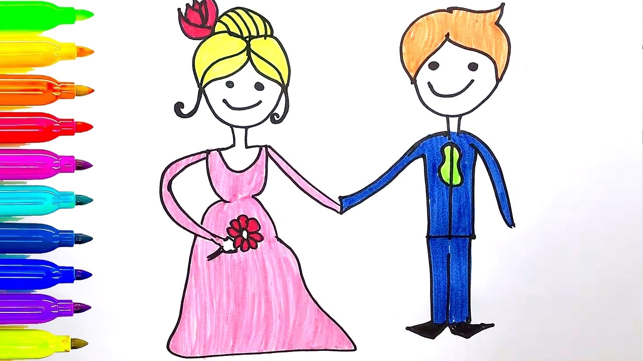1280x720 learn colors for kids how to draw groom and bride coloring - Groom And Bride Drawing