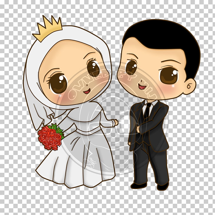 728x728 wedding invitation cartoon drawing, muslim, groom and bride - Groom And Bride Drawing