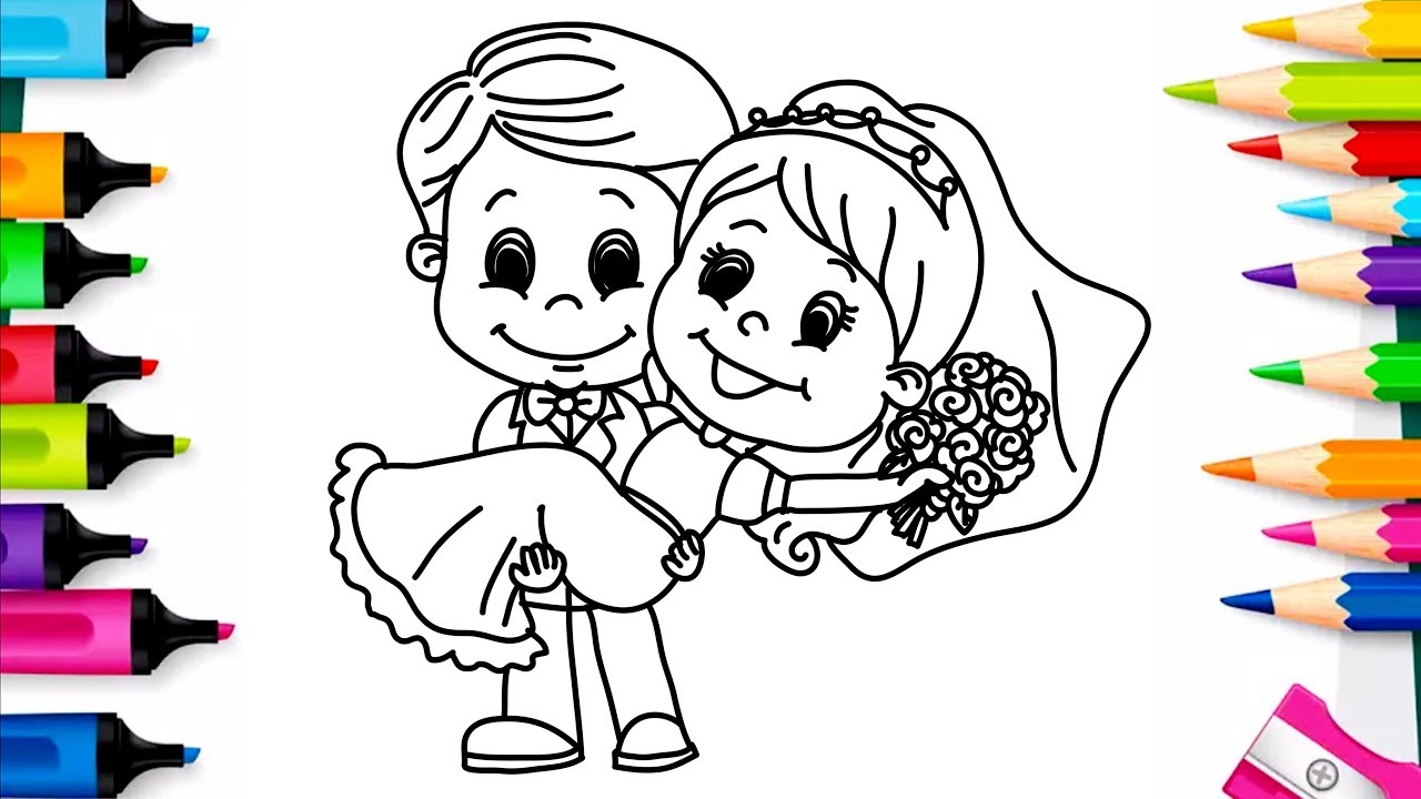 1280x720 bride groom coloring pages how to draw set for wedding drawing - Groom And Bride Drawing