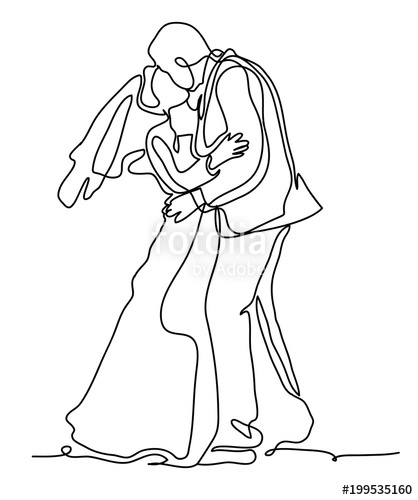418x500 bride and groom, kissing romantic married couple continuous line - Groom Drawing