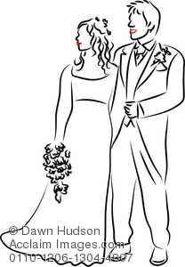 208x300 Clipart Image Of Simple Line Drawing Of A Bride And Groom - Groom Drawing