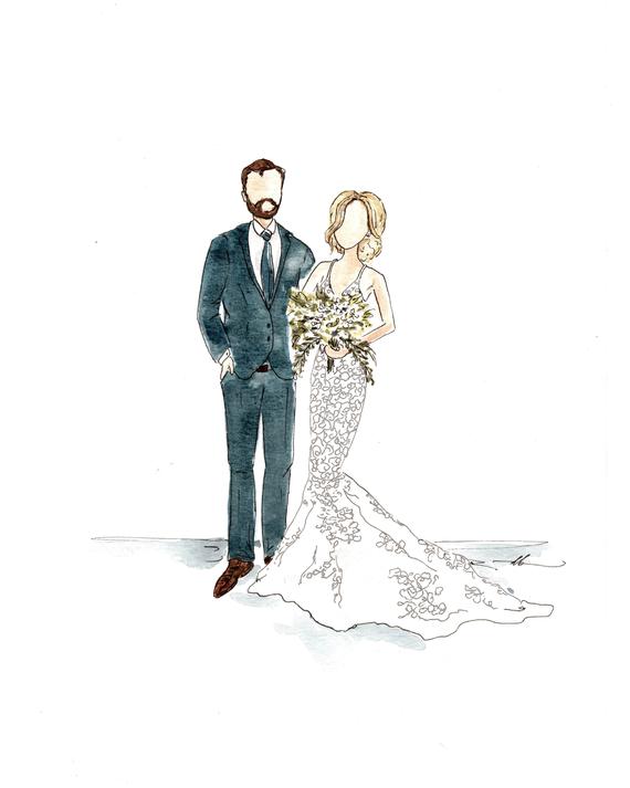 570x713 Illustrated Wedding Portrait Bridal Sketch Bride And Groom Etsy - Groom Drawing