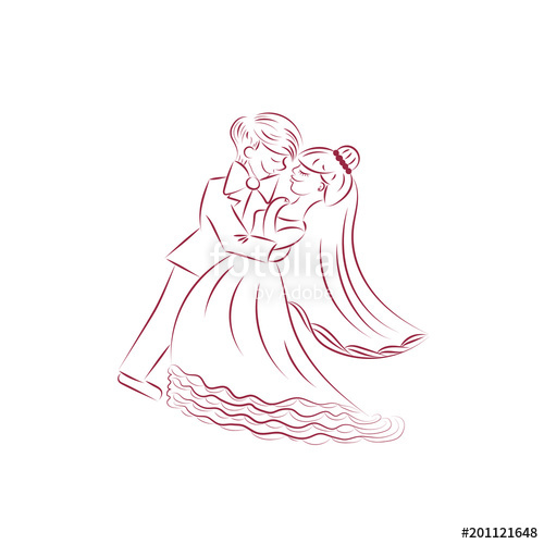 500x500 wedding couple, bride and groom outline drawing invitation, vector - Groom Drawing