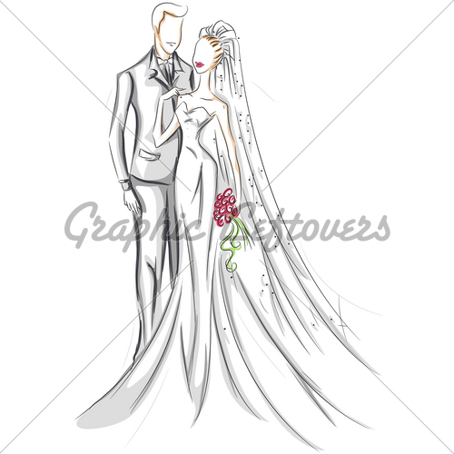 500x500 Bride And Groom Sketch Gl Stock Images - Groom Drawing