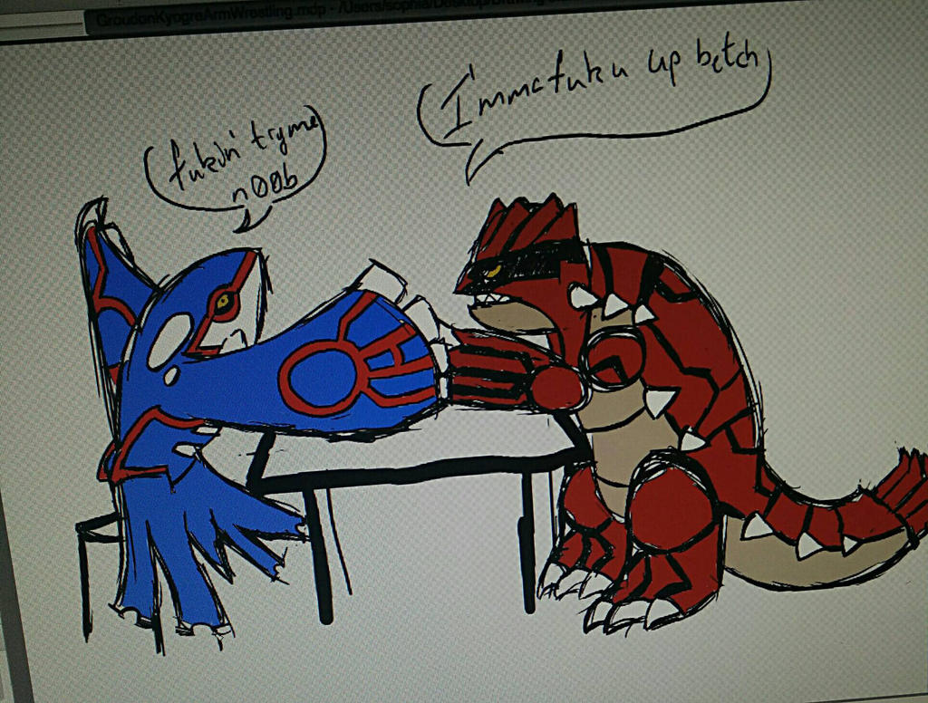 1024x776 crappy drawing of kyogre and groudon arm wrestling - Groudon Drawing