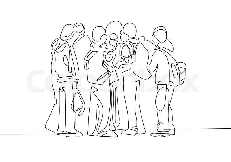 800x563 Continuous Line Black And White Stock Vector Colourbox - Group Of People Drawing