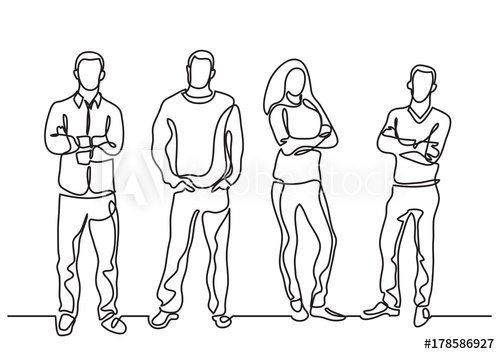 500x354 continuous line drawing of group of positive people - Group Of People Drawing