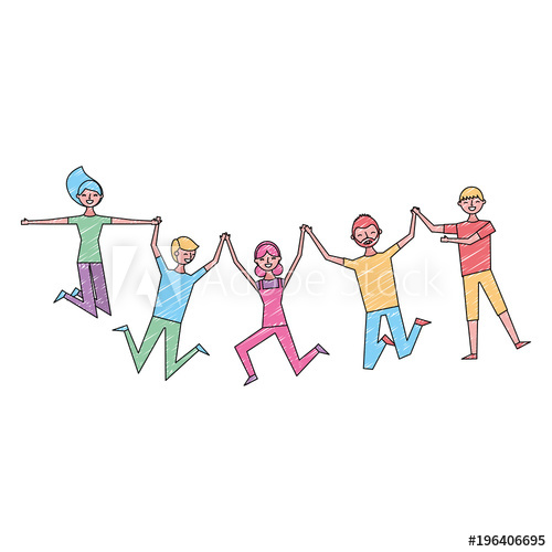 500x500 people group man and woman jumping happy vector illustration - Group Of People Drawing