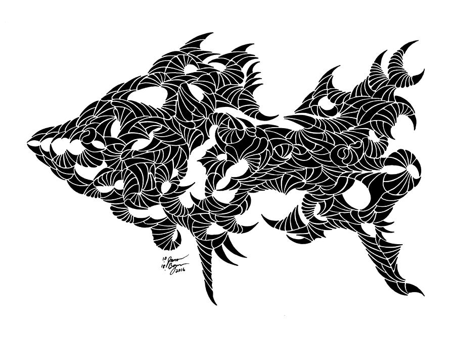 900x678 Spinefin Grouper Fish Ink Drawing Drawing - Grouper Drawing