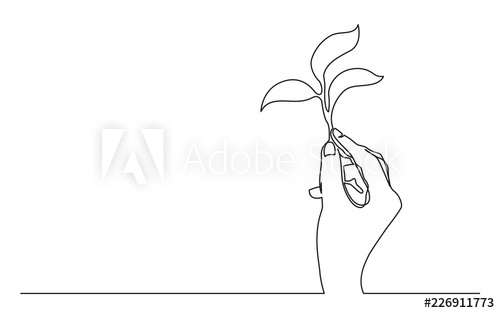 500x313 continuous line drawing of hand holding growing plant - Growing Plant Drawing