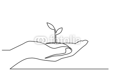 400x283 continuous line drawing of hand showing growing plant buy photos - Growing Plant Drawing