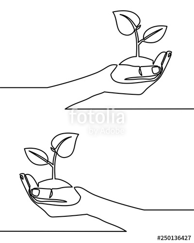 400x500 continuous one line drawing hand showing growing plant black - Growing Plant Drawing