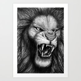 264x264 Pencil Drawing Art Prints - Growling Lion Drawing