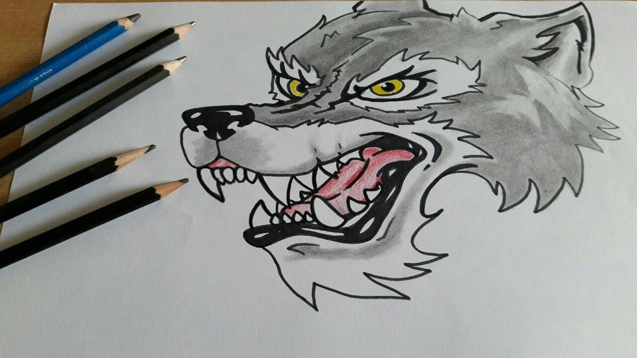 1280x720 Wolf Drawing - Growling Wolf Drawing