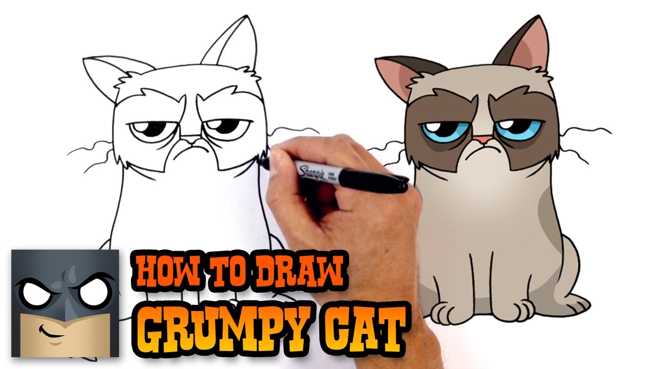 1280x720 how to draw grumpy cat drawing lesson - Grumpy Cat Cartoon Drawing