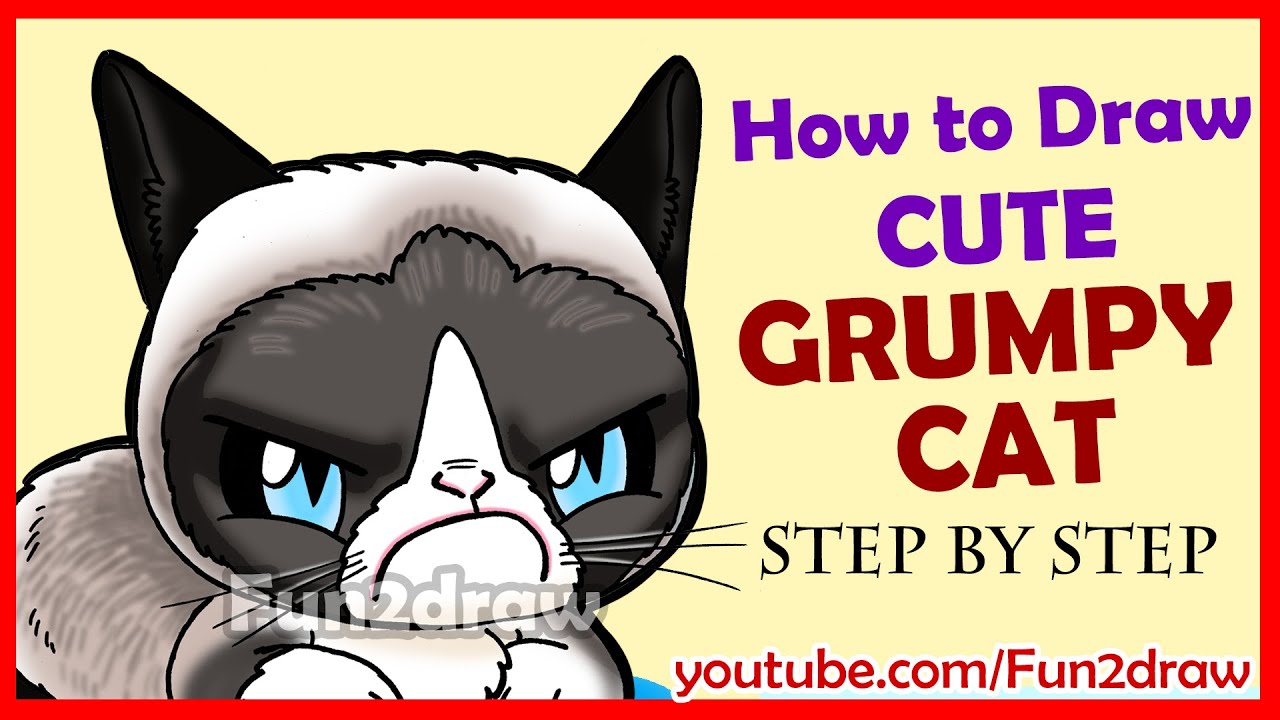 1280x720 how to draw a grumpy cat cute + easy - Grumpy Cat Cartoon Drawing