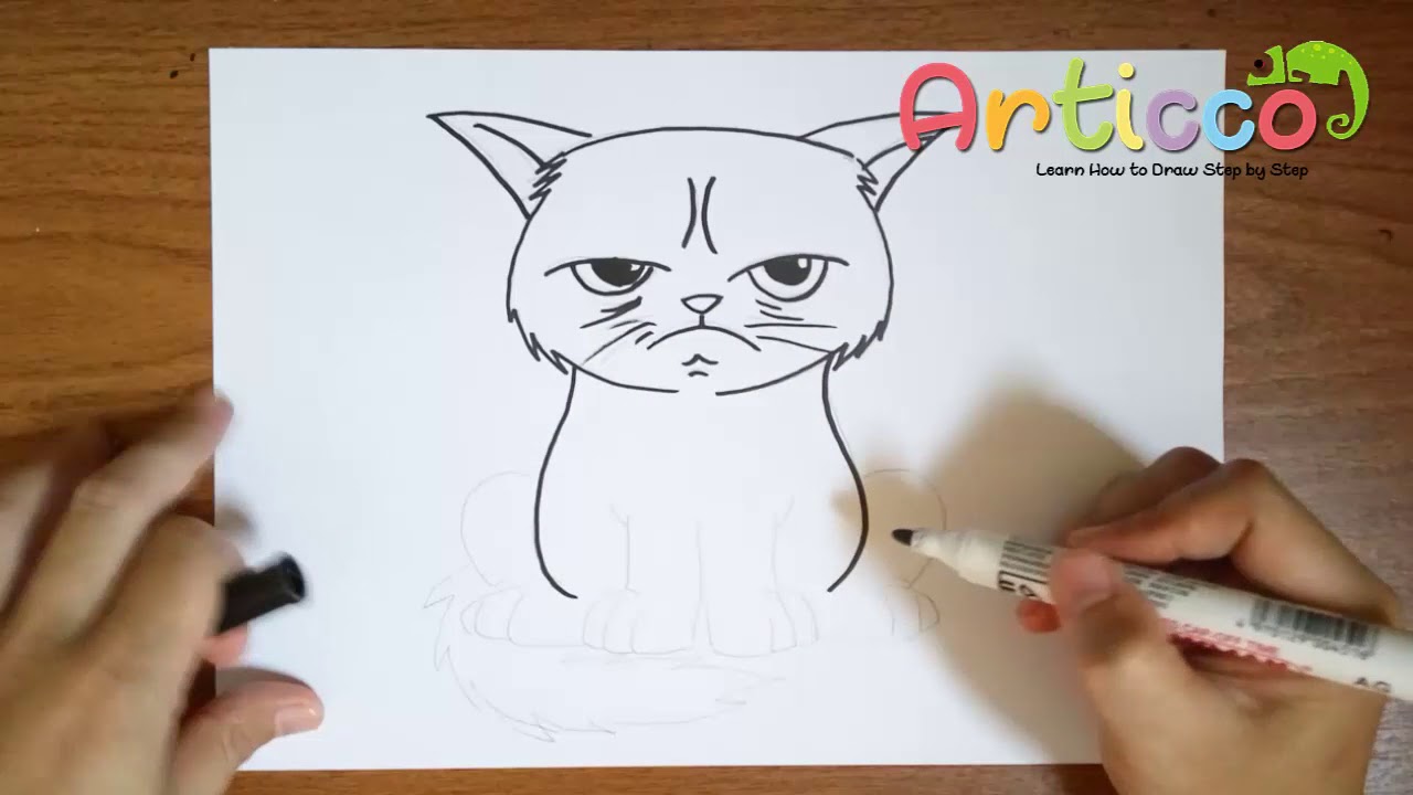 1280x720 how to draw grumpy cat step - Grumpy Cat Drawing