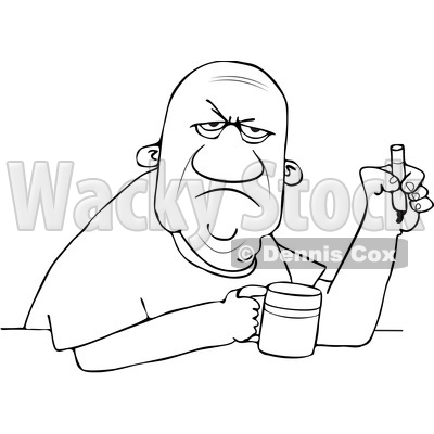 400x400 Clipart Of A Cartoon Lineart Grumpy Old Black Man Smoking - Grumpy Old Man Drawing