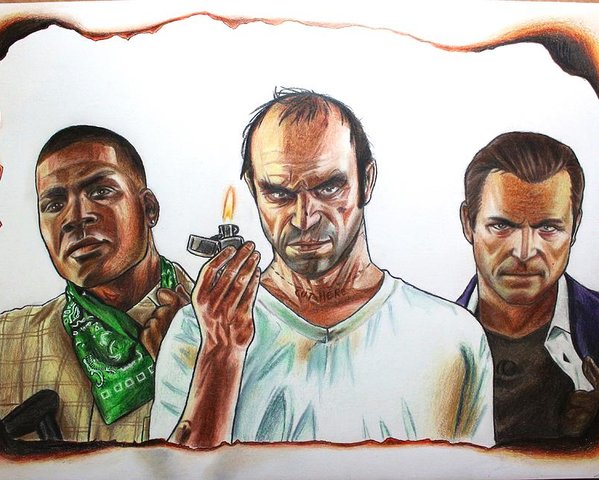 599x480 gta characters drawing poster - Gta Drawing