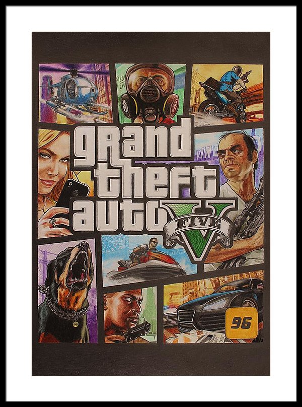 600x808 gta v box art cover colored drawing framed print - Gta Drawing