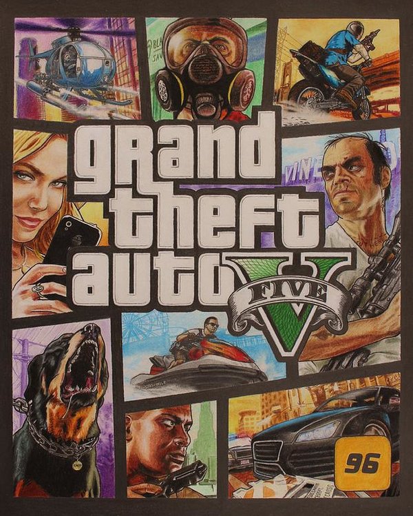 600x749 gta v box art cover colored drawing poster - Gta Drawing